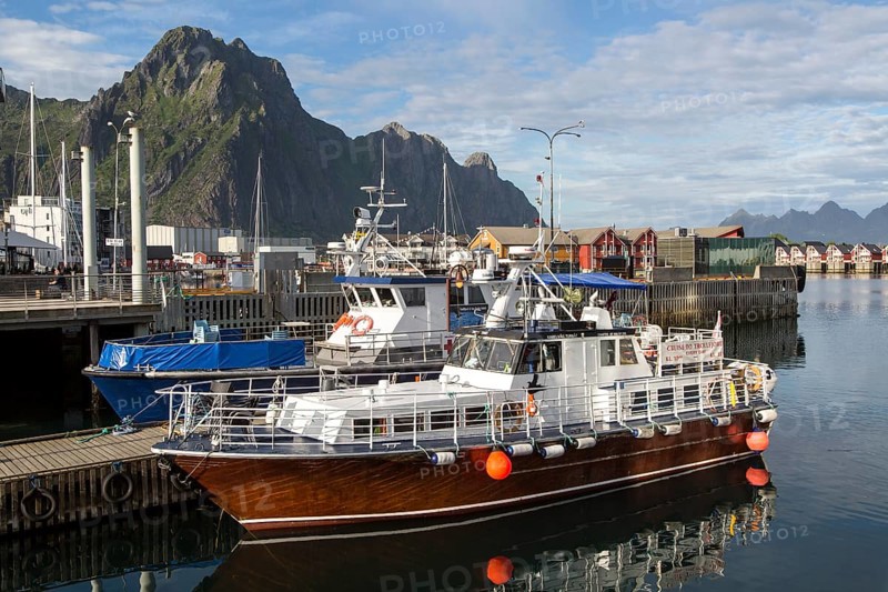 Boats in harbour at Svolvaer, Lofoten Islands, Nordland, Norway, Europe