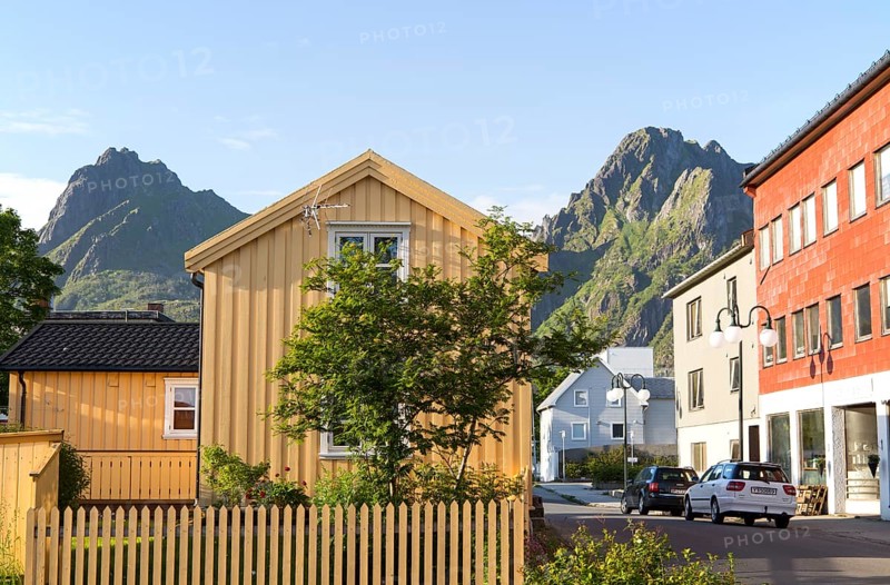 Traditional architecture wooden house, Svolvaer, Lofoten Islands, Nordland, Norway, Europe