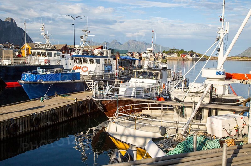 Boats in harbour at Svolvaer, Lofoten Islands, Nordland, Norway, Europe