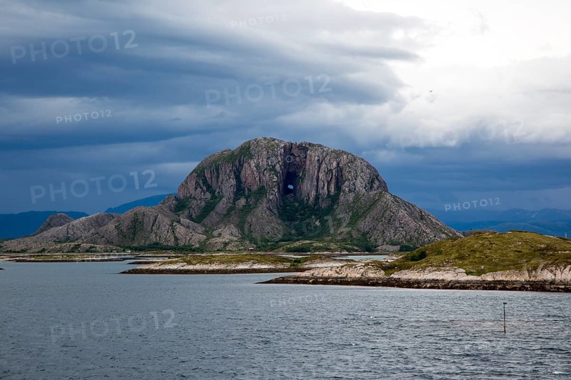 Torghatten granite mountain with a hole through it, Torget island, Brønnøy, Nordland county, Norway, Europe