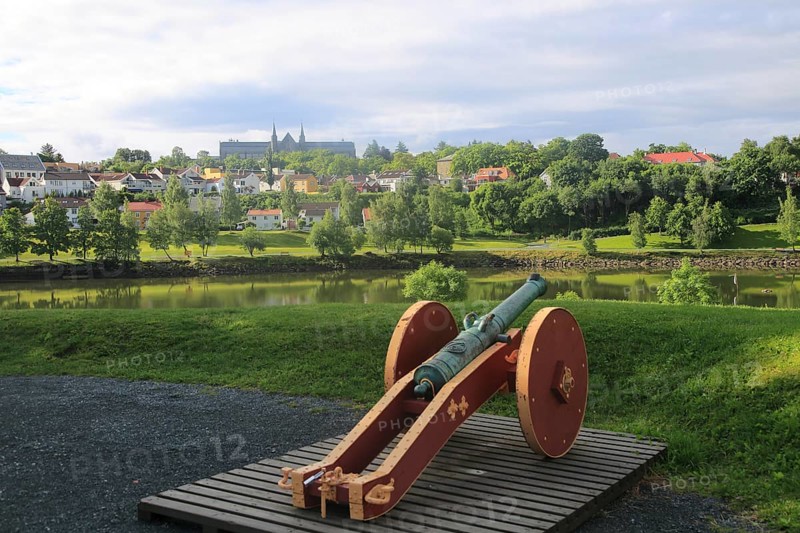 View over River Nidelva towards Norwegian University of Science and Technology, Trondheim, Norway, Europe
