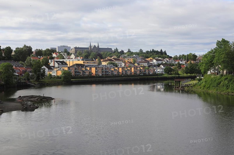 View over River Nidelva towards Norwegian University of Science and Technology, Trondheim, Norway, Europe