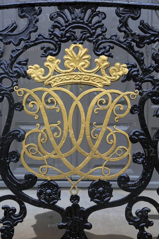Gold ironwork detail Stiftsgarden palace in city of Trondheim, Norway, Europe