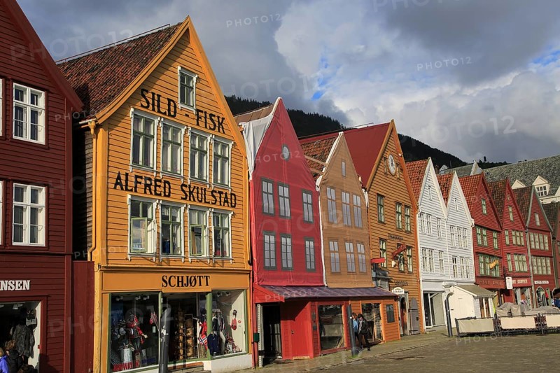 Historic Hanseatic League wooden buildings Bryggen area, Bergen, Norway UNESCO World Cultural Heritage site