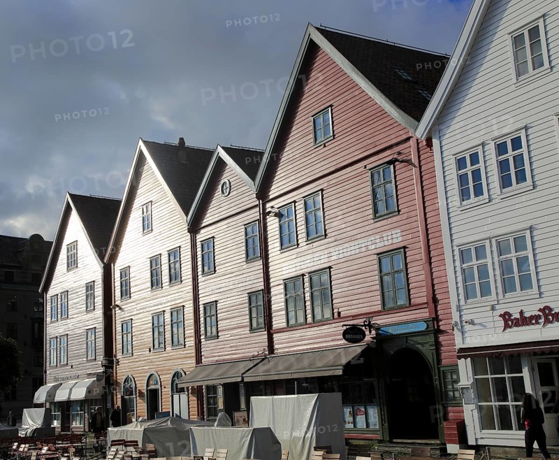 Historic Hanseatic League wooden buildings Bryggen area, Bergen, Norway UNESCO World Cultural Heritage site