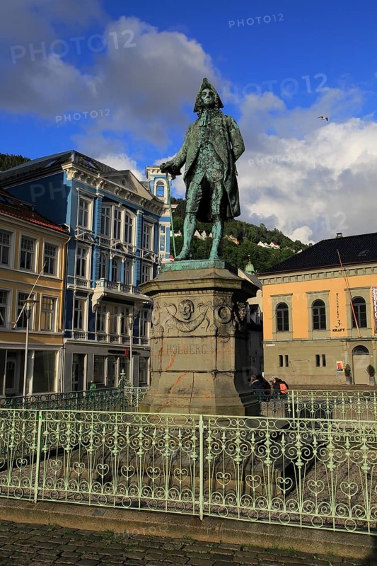 Ludvig Holberg statue in Vågsallmenningen, Bergen, Norway, Europe