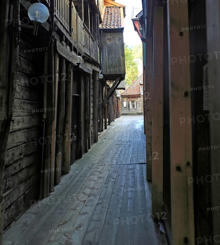 Historic Hanseatic League wooden buildings Bryggen area, Bergen, Norway UNESCO World Cultural Heritage site