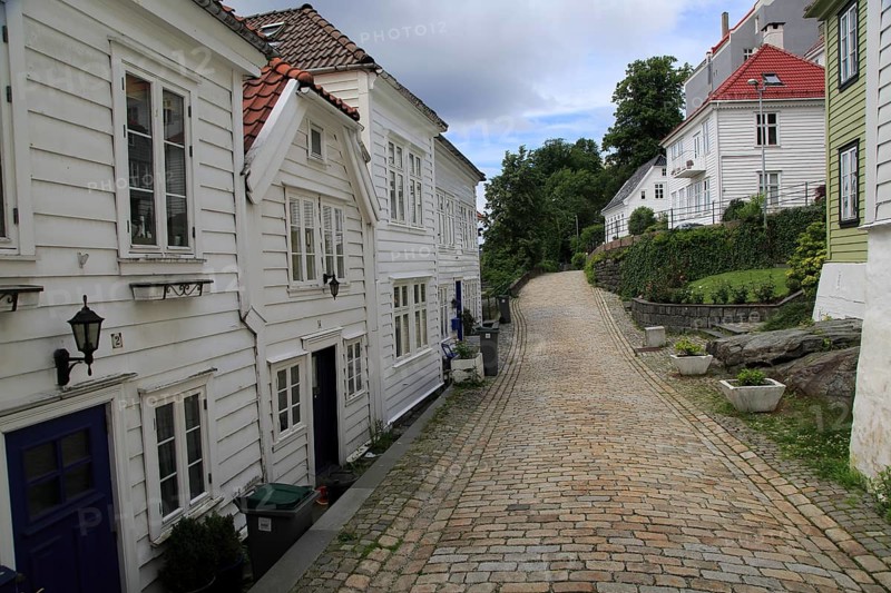 Historic wooden houses in Nostet area of city centre, Bergen, Norway, Europe
