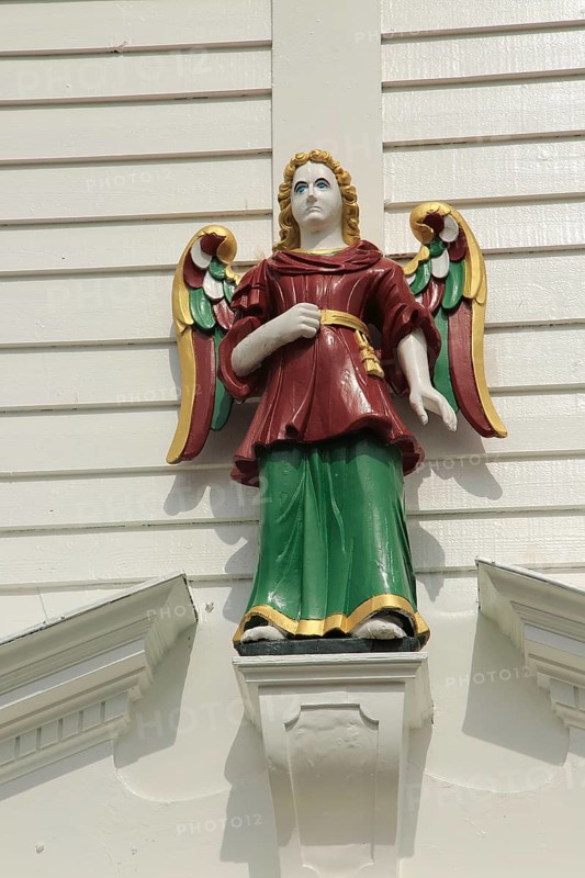Wooden angel figure in Bryggen area, Bergen, Norway UNESCO World Cultural Heritage site