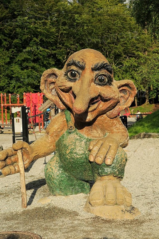 Troll figure in children's playground on Mount Floyen, city of Bergen, Norway, Europe
