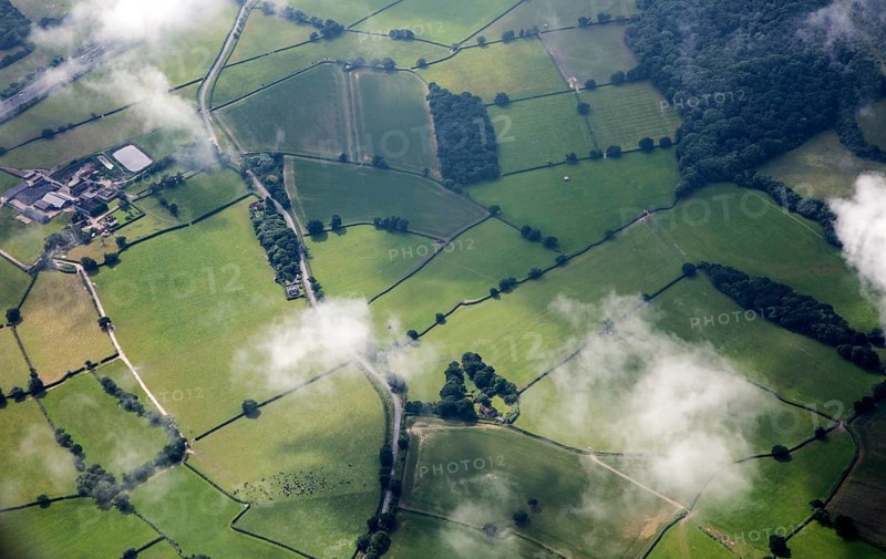 A patchwork of fields seen from the air near Gatwick airport, London, England, UK