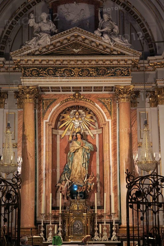 Altar statue ornately decorated inside cathedral church building building, city of Valencia, Spain, Europe