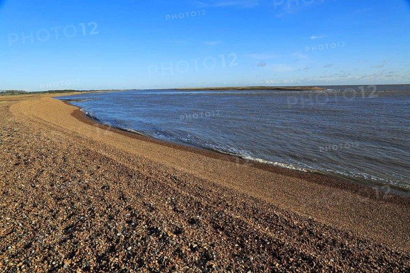 North Weir Point the southern tip of Orford Ness spit, River Ore, Shingle Street, Suffolk, England, UK