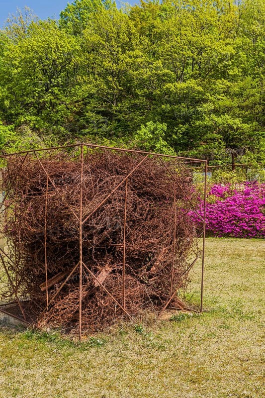 Artwork made of rusted barbed wire entitled Cloud by Jin Yea. Located at DMZ Unification Park in Goseong, South Korea, Asia