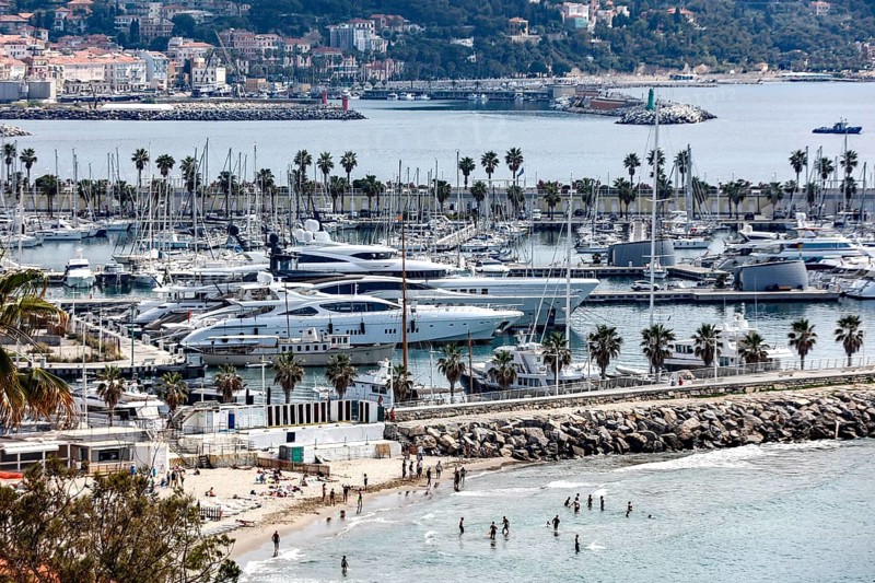 Beach and marina in Porto Maurizion, Imperia, 01.06.2022