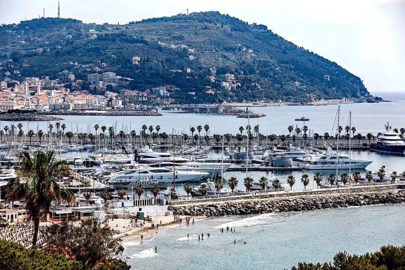Beach and marina in Porto Maurizion, Imperia, 01.06.2022
