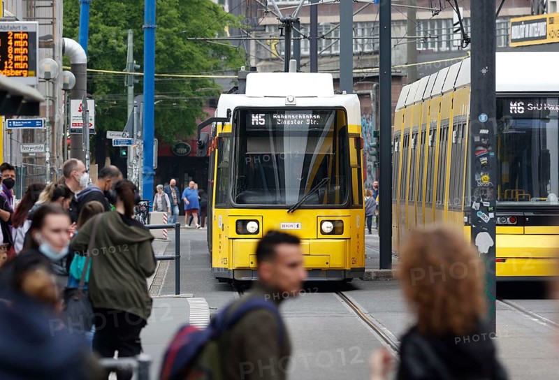 Berlin BVG trams at a stop, 04/05/2022