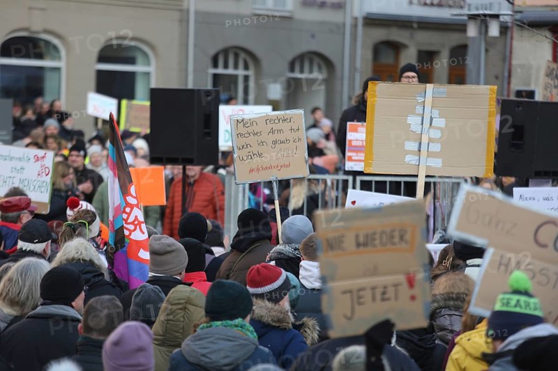 A set of anti AFD signs held high by members of the crowd during a demonstration against the AFD last Sunday. Coburg, Germany, Europe