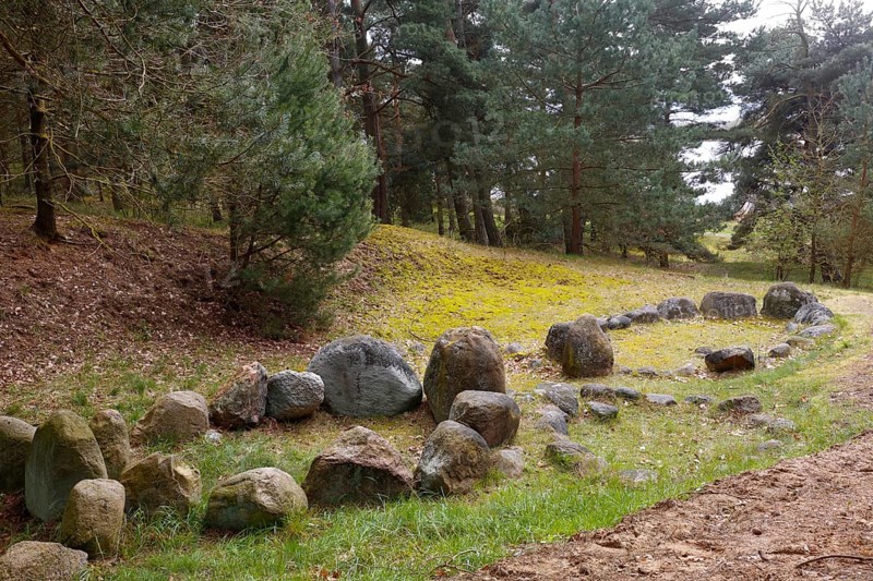 Parts of a Viking camp on the River Peene near Menzlin, Viking settlement known as the Old Camp, Viking stone circles, Peene Valley River Landscape nature park Park, Mecklenburg-Western Pomerania, Germany, Europe