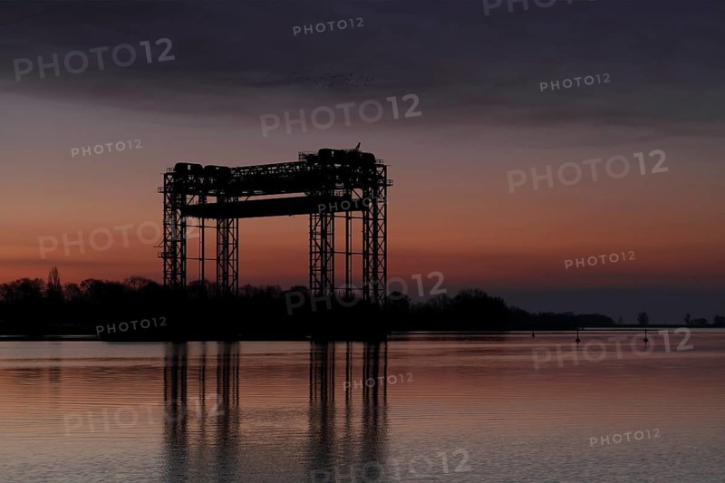 Tourist infrastructure, the former Karnin lift bridge for railway traffic is a technical monument, Flusslandschaft Peenetal nature park Park, Mecklenburg-Vorpommern, Germany, Europe