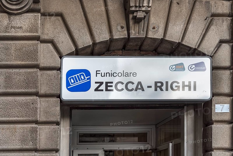 Entrance to the valley station of the funicular funicolare Zecca Righi to the Righi panoramic point, built between 1895 and 1897, connecting the city centre and the neighbourhoods on higher ground, Genoa, Italy, Europe