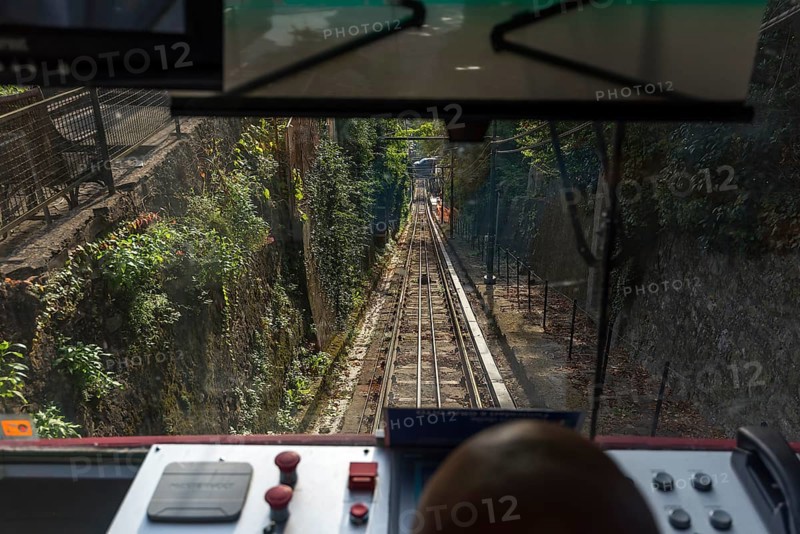 View of the funicular railway funicolare Zecca Righi on the descent to the city centre, Genoa, Italy, Europe