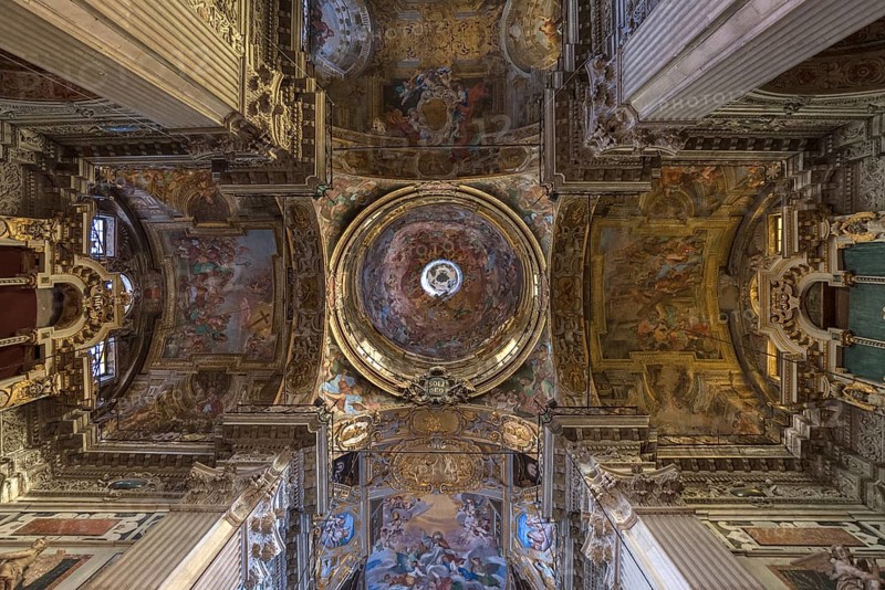 Interior with vault and dome of the baroque Basilica di San Siro, the oldest church in the city, Via Siro, 4, Genoa, Italy, Europe