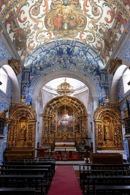 Interior view, Azulejos, Altar, Pew, Church, Igreja da Misericordia, Ursulinas, Viana do Castelo, Portugal, Europe