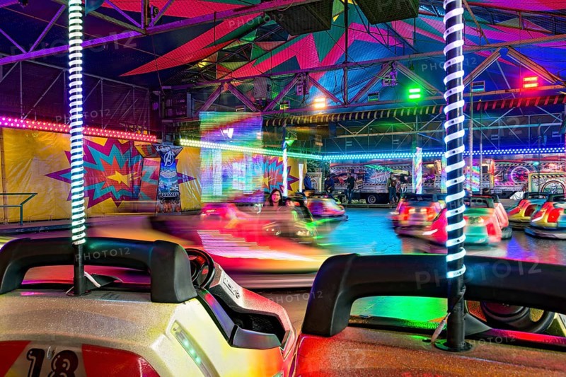 Autoscooter speedway, autodrome, bumper cars, electric cars with colourful lighting, fairground ride at Kalter Markt, Kaale Määrt, funfair, fairground, Ortenberg, Wetterau, Hesse, Germany, Europe
