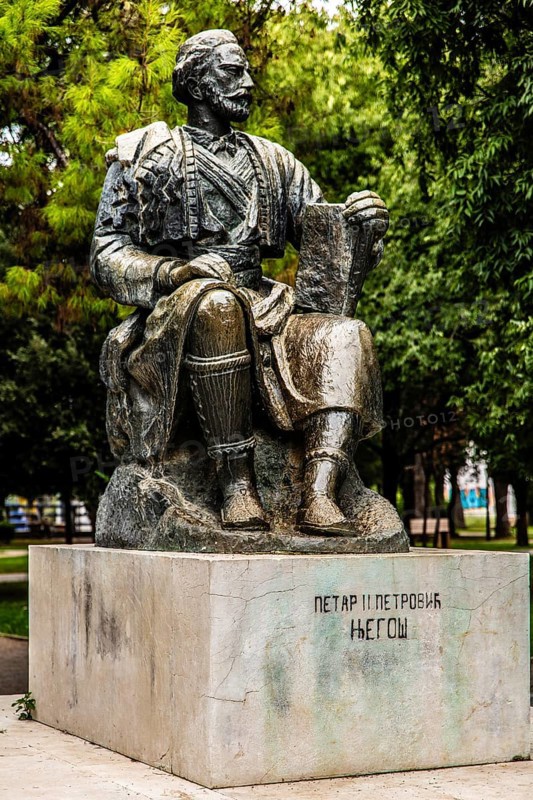 Statue of Petar II Petrovic Njegos, prince-bishop of Montenegro and one of the most important poets of the Serbian-speaking world, capital Podgorica, Montenegro, Podgorica, Montenegro, Europe