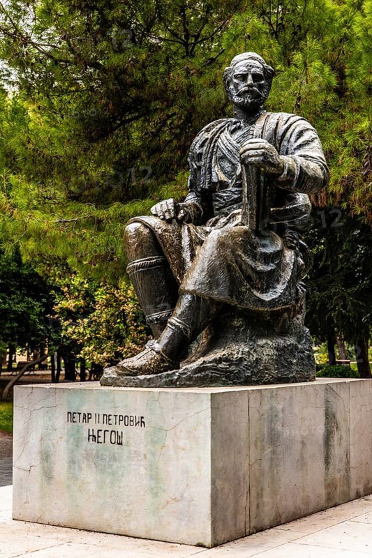 Statue of Petar II Petrovic Njegos, prince-bishop of Montenegro and one of the most important poets of the Serbian-speaking world, capital Podgorica, Montenegro, Podgorica, Montenegro, Europe
