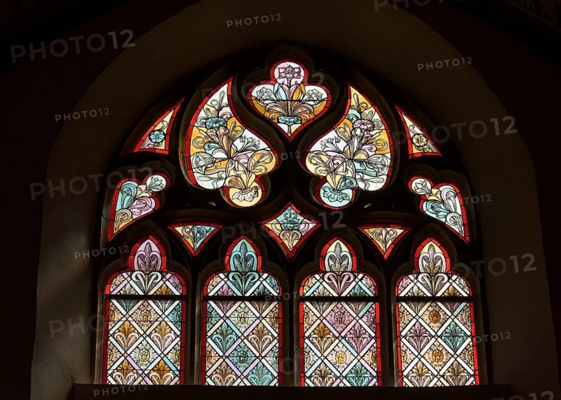 Window in the Evangelical Reformed Church of Krummhörn-Hinte, Germany, Europe
