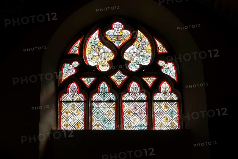 Window in the Evangelical Reformed Church of Krummhörn-Hinte, Germany, Europe