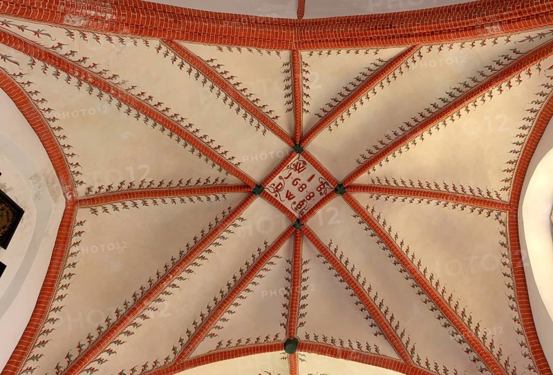 Ceiling of the Protestant Reformed Church in Krummhörn-Hinte, Germany, Europe