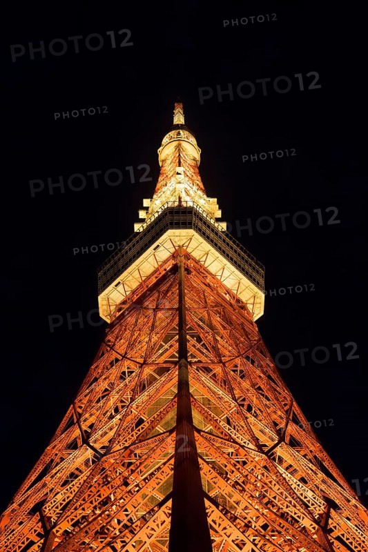 Tokyo Tower illuminated at night, communications and observation tower in the Shiba-koen district of Minato in the city Tokyo, Japan, Asia