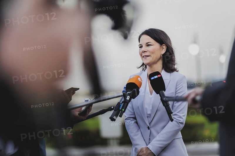 Annalena Bärbock (Alliance 90/The Greens), Federal Foreign Minister, photographed during a press statement after an unscheduled stop in Jeddah, 24 January 2024. The flight with the German Foreign Minister on board had to make a stopover in Jeddah due to a lack of overflight permission through Eritrea's airspace. Bärbock is visiting Djibouti, Kenya and South Sudan as part of her trip to East Africa / Photographed on behalf of the Federal Foreign Office