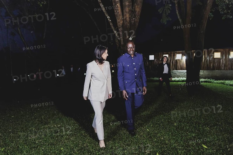 (L-R) Annalena Bärbock (Alliance 90/The Greens), Federal Foreign Minister, and William Samoei Ruto, President and Head of Government of Kenya, photographed during a joint meeting near Kiganjo, 25 January 2024. Bärbock is visiting Kenya and South Sudan as part of her trip to East Africa / Photographed on behalf of the Federal Foreign Office
