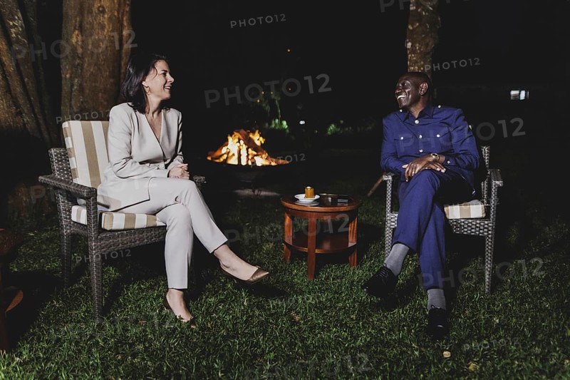(L-R) Annalena Bärbock (Alliance 90/The Greens), Federal Foreign Minister, and William Samoei Ruto, President and Head of Government of Kenya, photographed during a joint meeting near Kiganjo, 25 January 2024. Bärbock is visiting Kenya and South Sudan as part of her trip to East Africa / Photographed on behalf of the Federal Foreign Office