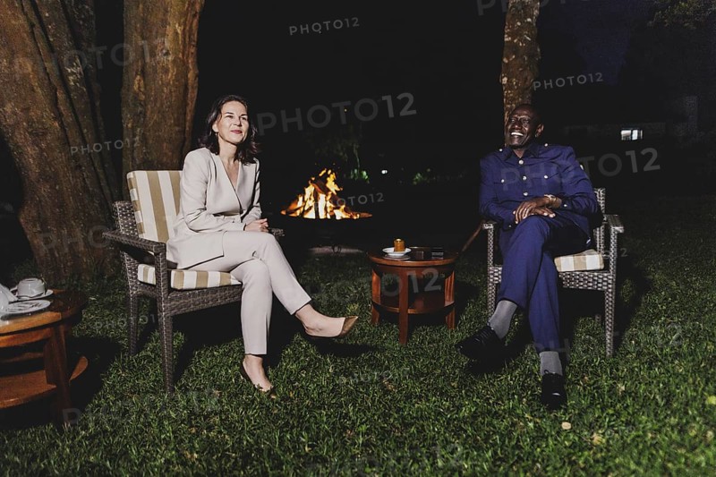 (L-R) Annalena Bärbock (Alliance 90/The Greens), Federal Foreign Minister, and William Samoei Ruto, President and Head of Government of Kenya, photographed during a joint meeting near Kiganjo, 25 January 2024. Bärbock is visiting Kenya and South Sudan as part of her trip to East Africa / Photographed on behalf of the Federal Foreign Office
