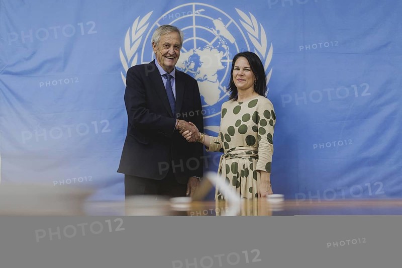(R-L) Annalena Bärbock (Alliance 90/The Greens), Federal Foreign Minister, and Nicholas Haysom, Head of the UN Mission in South Sudan UNMISS, photographed during a joint meeting in Juba, 26 January 2024. Bärbock is visiting Kenya and South Sudan as part of her trip to East Africa / Photographed on behalf of the Federal Foreign Office