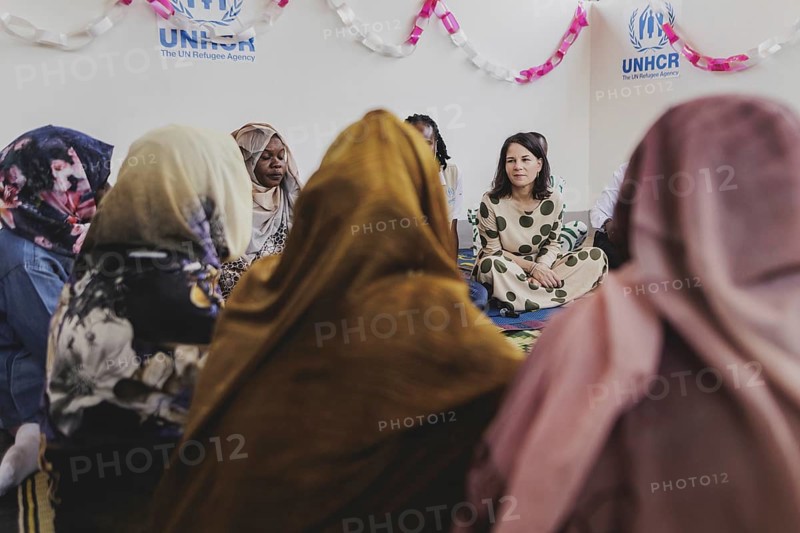 Annalena Bärbock (Alliance 90/The Greens), Federal Foreign Minister, photographed during a conversation with refugee woman during a visit to the Gorom refugee settlement southwest of Juba, 26 January 2024. Bärbock is visiting Kenya and South Sudan as part of her trip to East Africa / Photographed on behalf of the Federal Foreign Office
