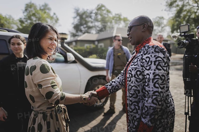(L-R) Annalena Bärbock (Alliance 90/The Greens), Federal Foreign Minister, and Angelina Nyajany Teny, Minister of the Interior of South Sudan, photographed in Juba, 26 January 2024. Bärbock is visiting Kenya and South Sudan as part of her trip to East Africa / Photographed on behalf of the Federal Foreign Office