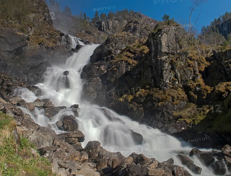 The famous waterfall Laatefosssen from Odda, Hardanger, Norway, in May 2015, Europe