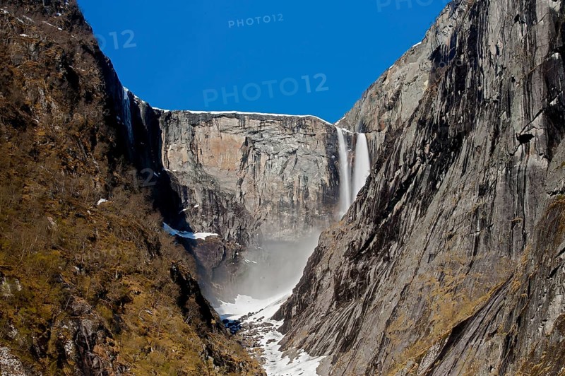 The magnificent Vedalsfoss, a steep waterfall in Hjolma Valley in Eidfjord, Hordaland, Norway. Photo from May 2015