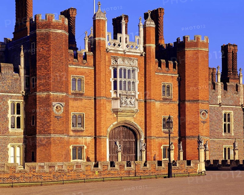 The main entrance to Hampton Court Palace, built for King Henry VIII, west London