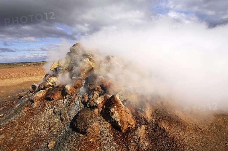 Close-up of steaming geothermal vent or fumarole at Hverarond near Myvatn, north Iceland