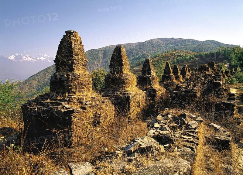 Buddhist chortens at an ancient cemetery near Gul Bhanjyang in the Helambu region of central Nepal