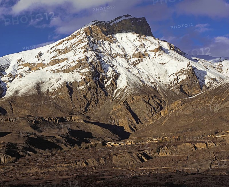 Muktinath Himal and the village of Chhinga in the Mustang region of west Nepal
