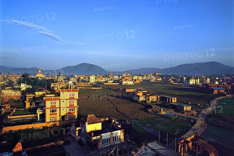 The Kathmandu suburb of Bauddha or Bodnath in the early morning, Kathmandu valley, Nepal, Asia