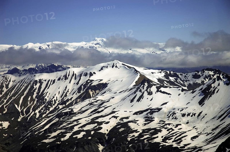 Peaks of the Skaftafell area and part of the Vatnajokull icecap, Skaftafell National Park area, south-east Iceland